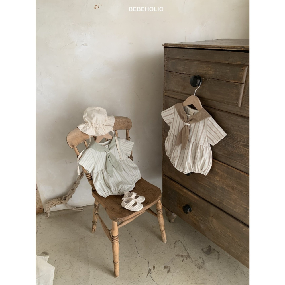 26夏 正韓 BEBEHOLIC｜Pure Lace 領結 直條紋 包屁衣-細節圖3