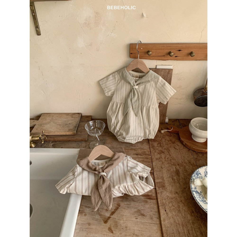 26夏 正韓 BEBEHOLIC｜Pure Lace 領結 直條紋 包屁衣-細節圖4