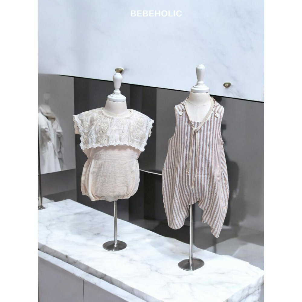 26夏 正韓 BEBEHOLIC｜Pure Lace 復古直條連身褲-細節圖3