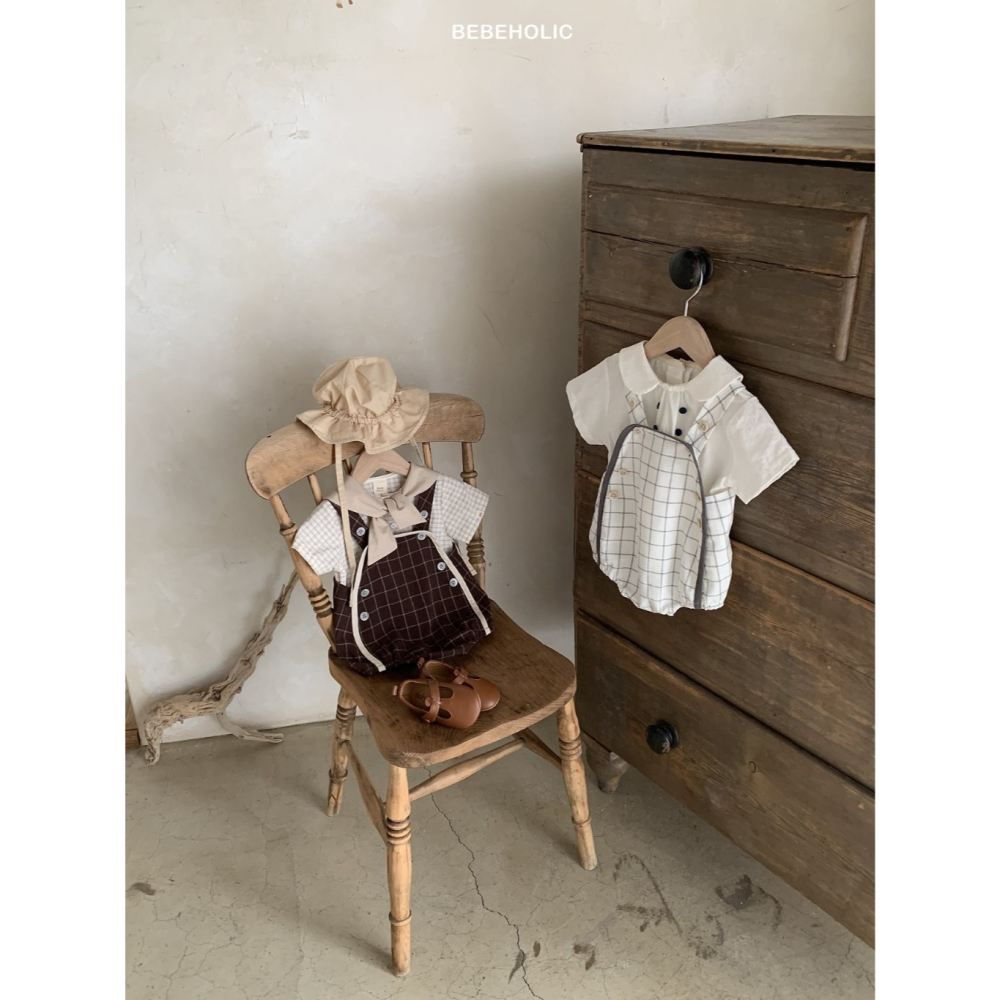 26夏 正韓 BEBEHOLIC｜Pure Lace 滾邊大方格 包屁衣-細節圖2