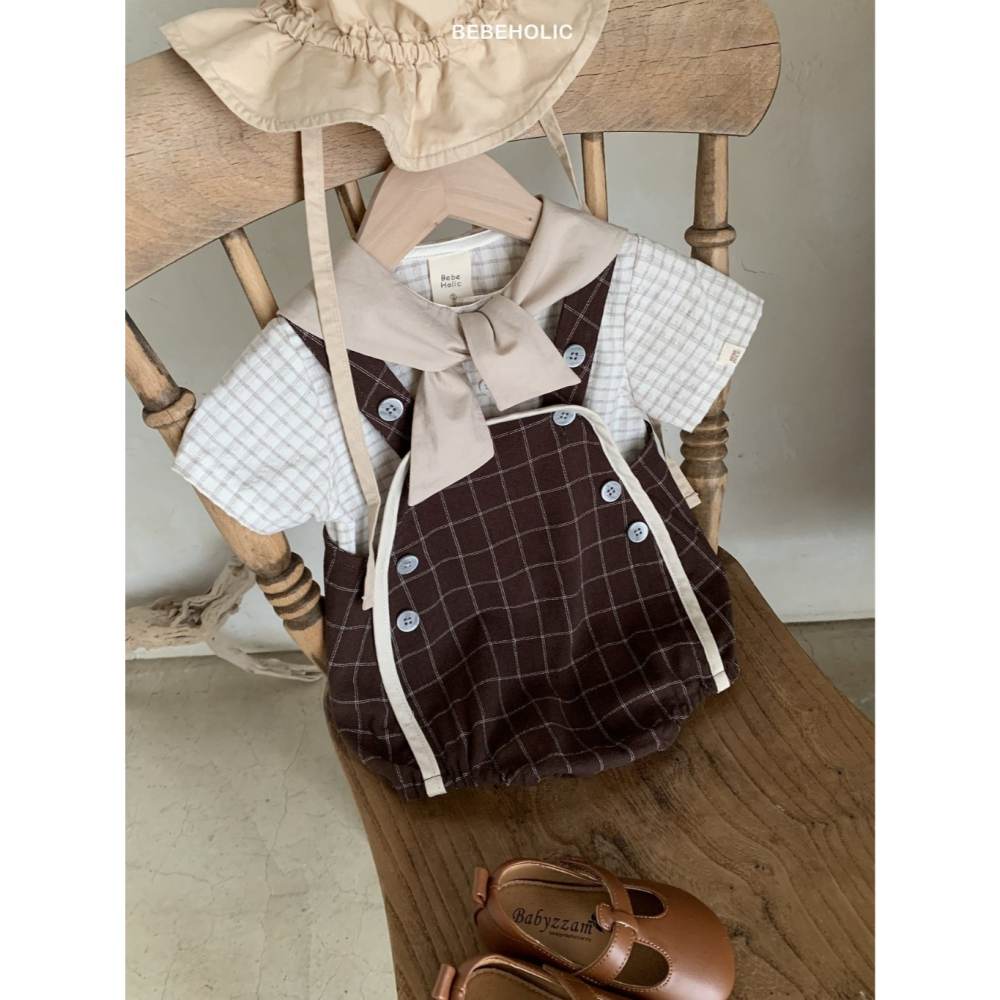 26夏 正韓 BEBEHOLIC｜Pure Lace 滾邊大方格 包屁衣-細節圖3