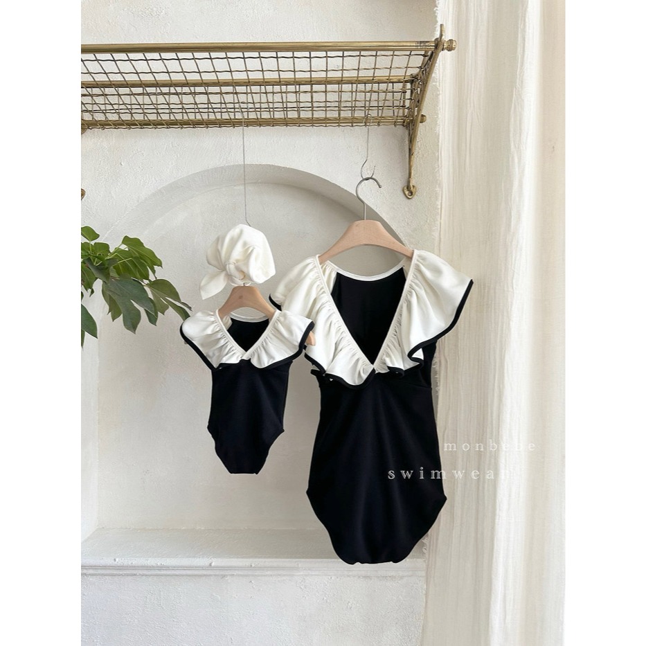26夏 正韓 MONBEBE｜Little Château 荷葉邊 連身泳衣 幼童、Mom款-細節圖2