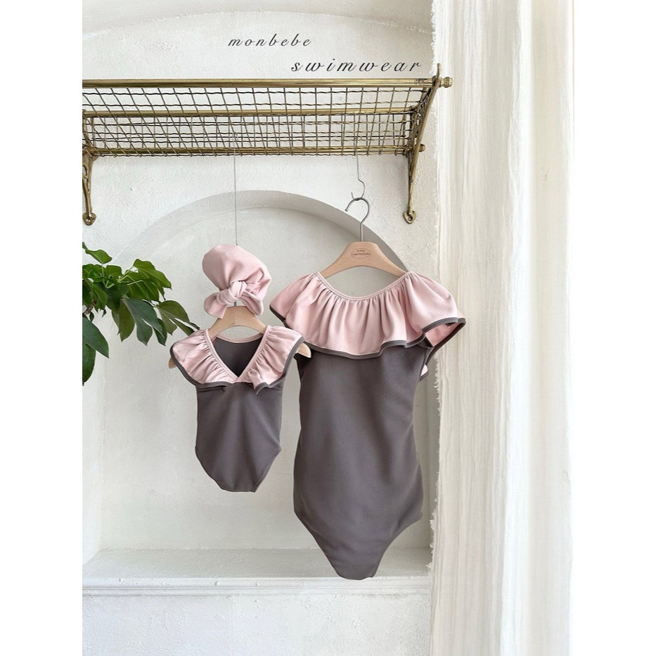 26夏 正韓 MONBEBE｜Little Château 荷葉邊 連身泳衣 幼童、Mom款-細節圖4