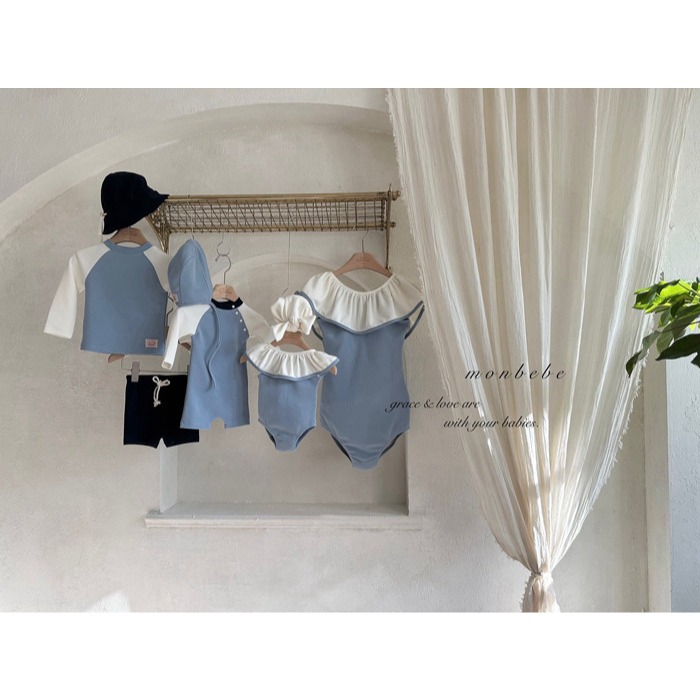 26夏 正韓 MONBEBE｜Little Château 荷葉邊 連身泳衣 幼童、Mom款-細節圖5