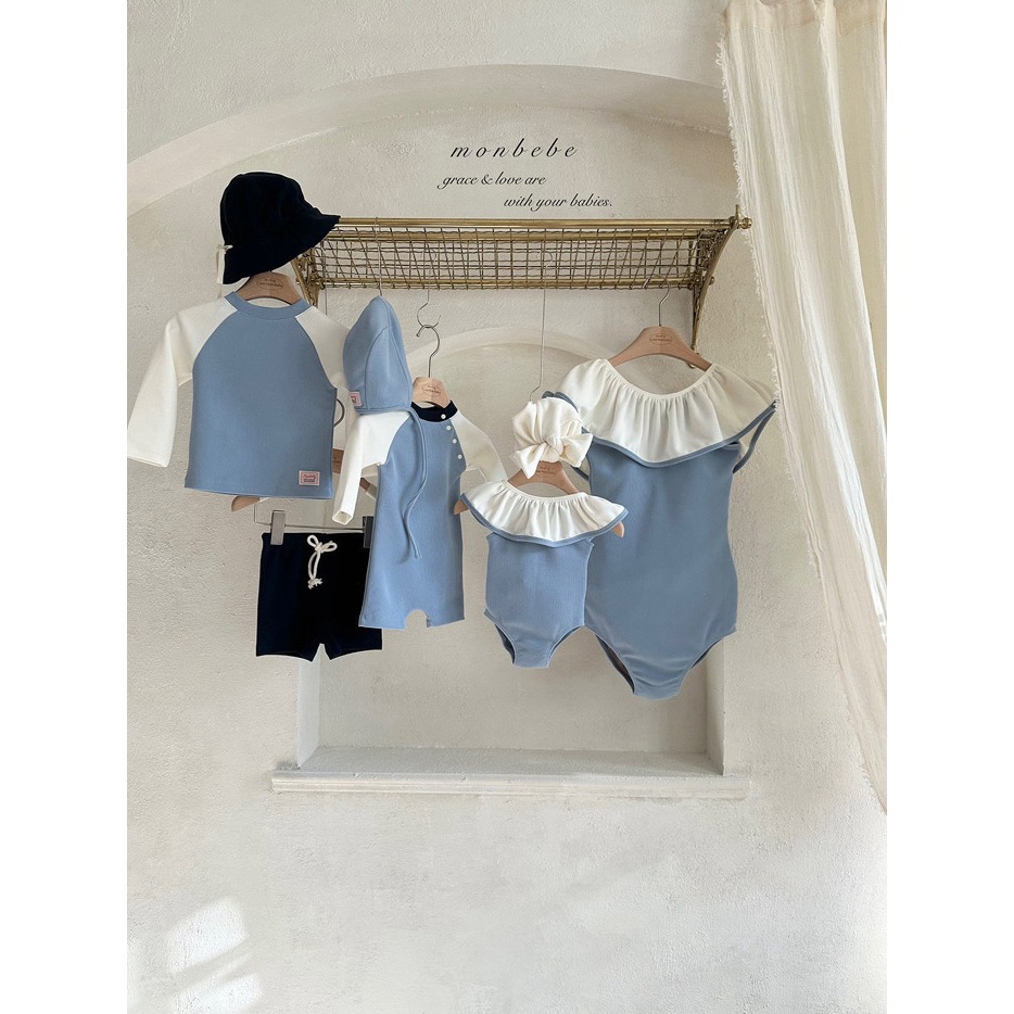 26夏 正韓 MONBEBE｜Little Château 荷葉邊 連身泳衣 幼童、Mom款-細節圖6