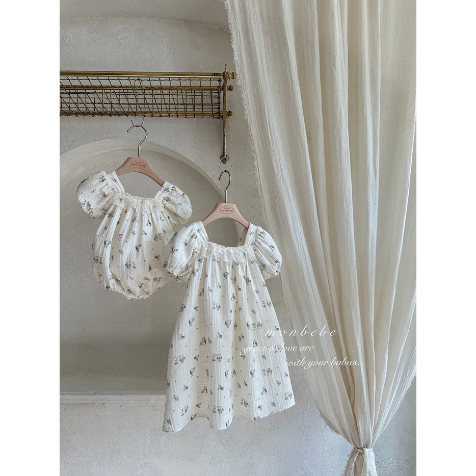26夏 正韓 MONBEBE｜Little Château bunny 棉紗感 包屁衣 baby款-細節圖5