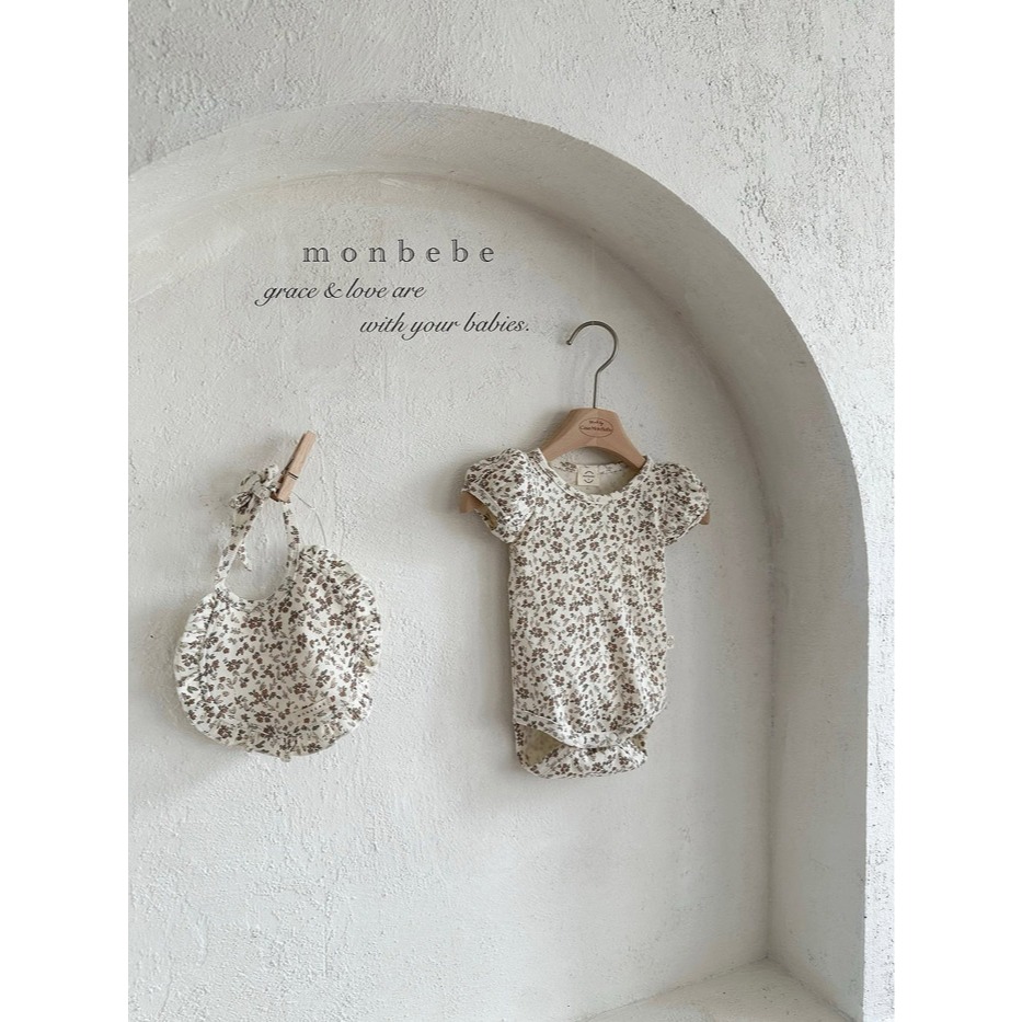 26夏 正韓 MONBEBE｜Little Château 質感碎花 包屁衣 附兜兜 baby款-細節圖3