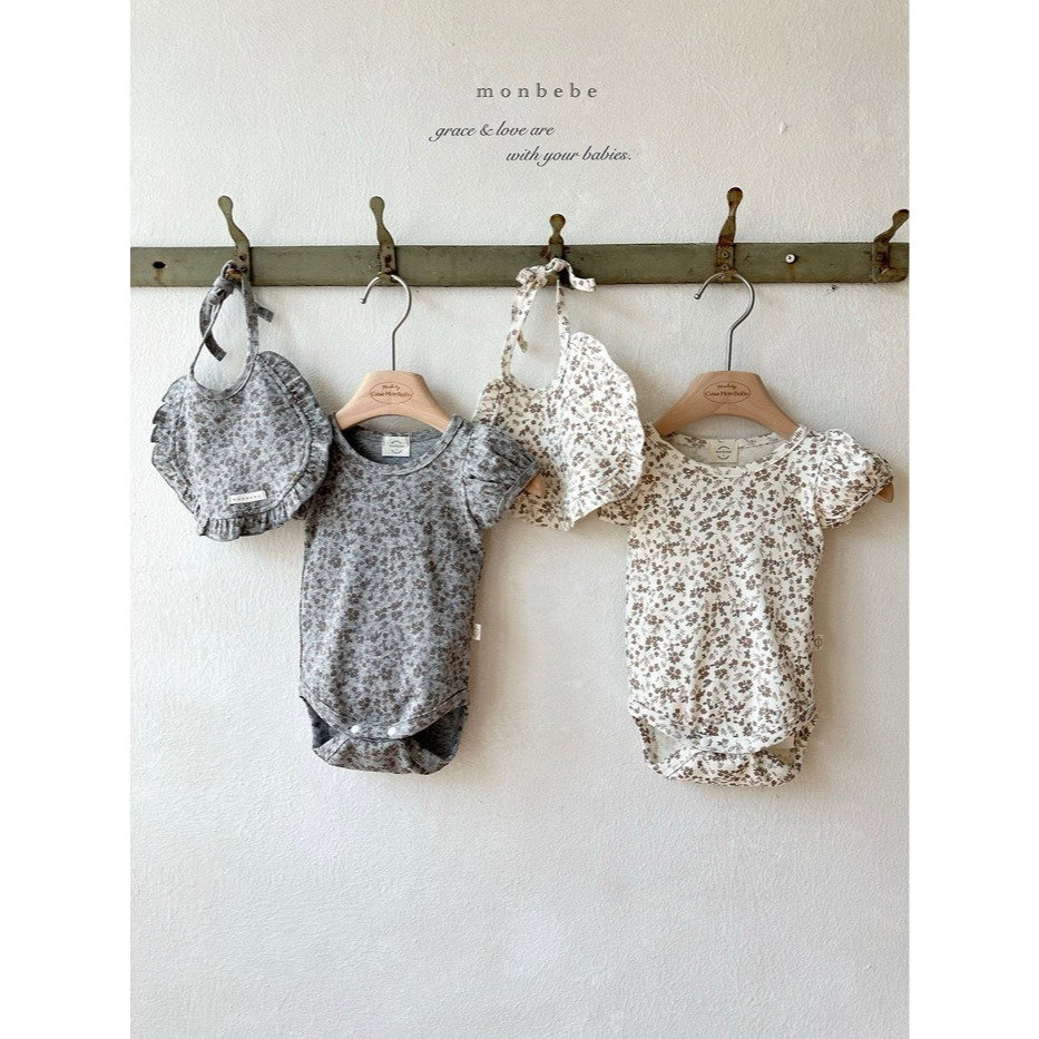 26夏 正韓 MONBEBE｜Little Château 質感碎花 包屁衣 附兜兜 baby款-細節圖8