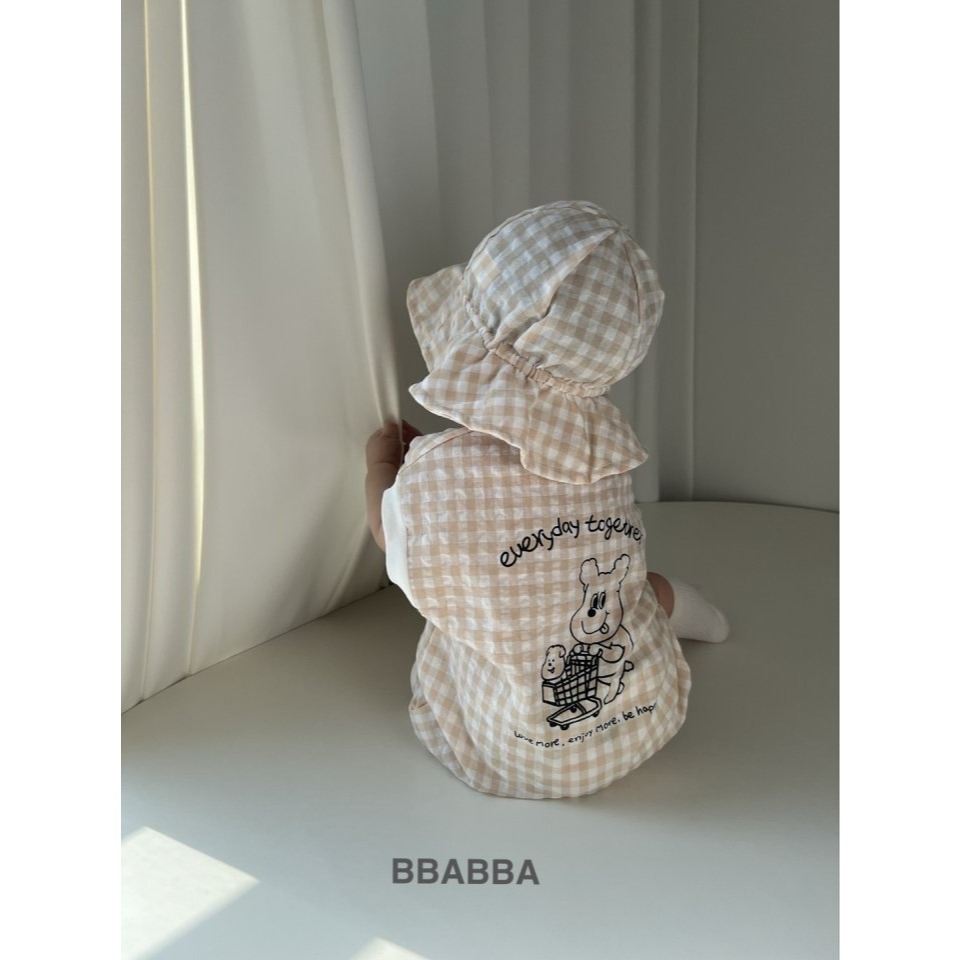 26夏 正韓 Bbabba ｜Cream Baby 童趣熊熊 格紋連身衣-細節圖3