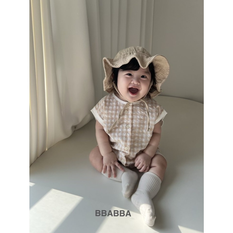 26夏 正韓 Bbabba ｜Cream Baby 童趣熊熊 格紋連身衣-細節圖4