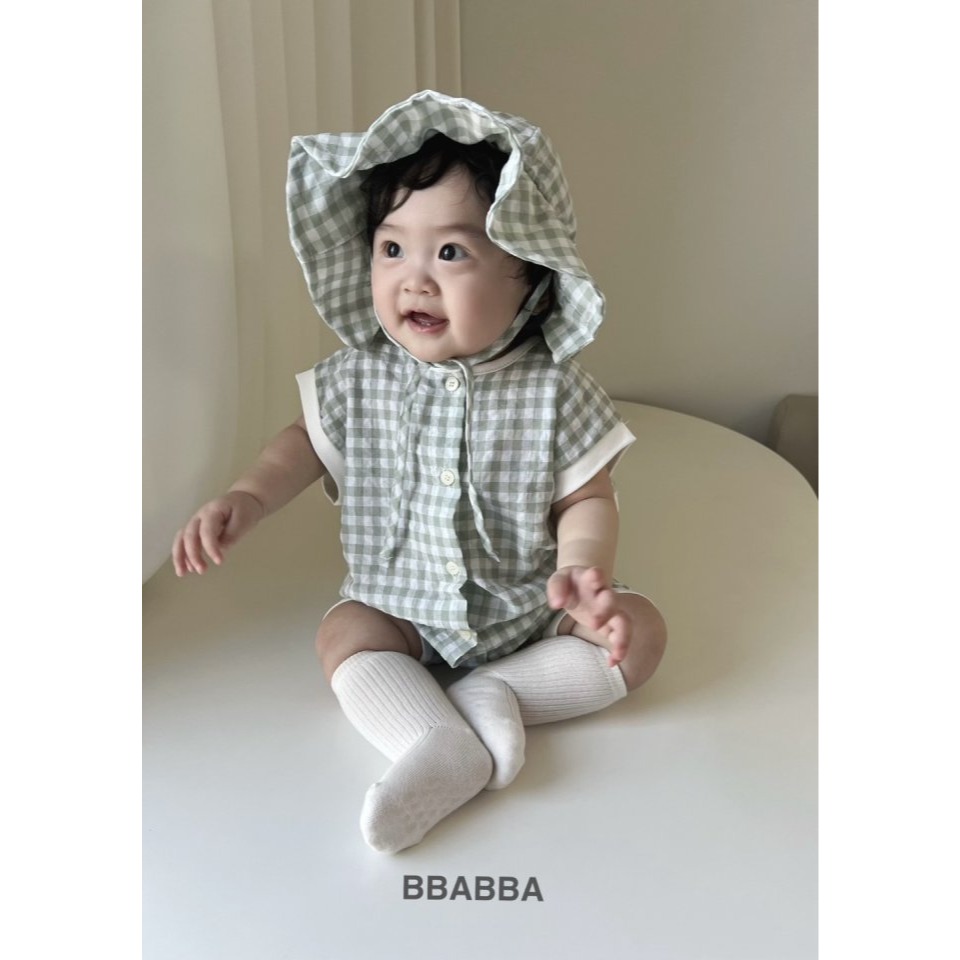 26夏 正韓 Bbabba ｜Cream Baby 童趣熊熊 格紋連身衣-細節圖5