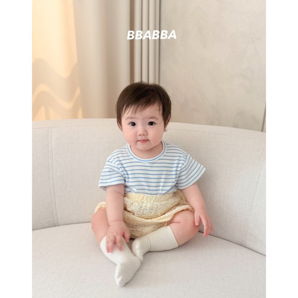 26夏 正韓 Bbabba ｜Cream Baby 羅紋 條紋上衣 寶寶款-細節圖2