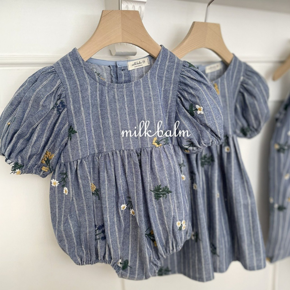 26夏 正韓 Milkblam | Petit Bloom 刺繡牛仔布 包屁衣 大推款-細節圖3