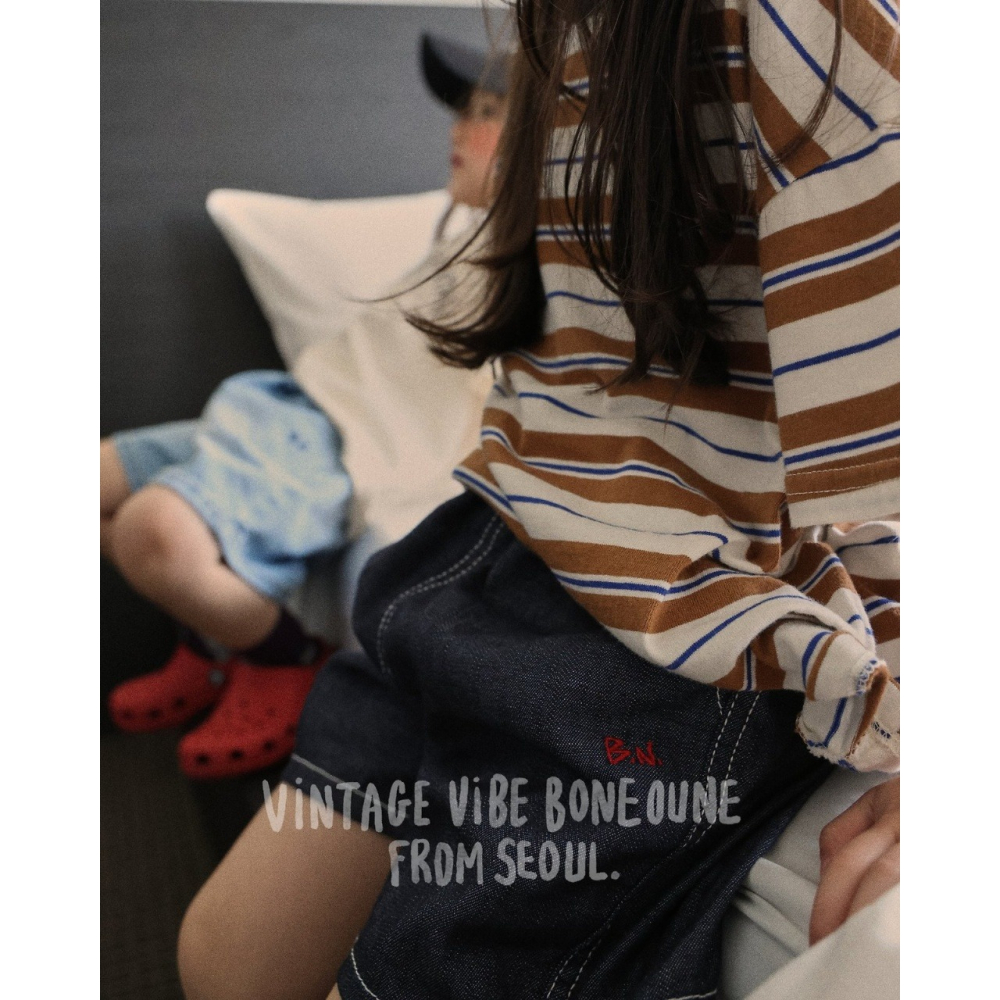 26夏 正韓 Boneoune | Vintage Mood 高級配色 條紋短T 大推款-細節圖3