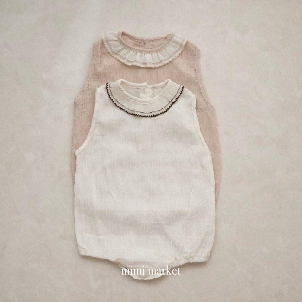 26夏 正韓 Mimimarket | Cream Linen 抓皺小花邊 氣質包屁衣-細節圖2