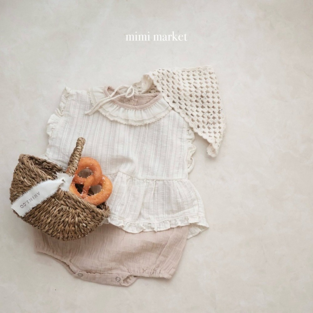 26夏 正韓 Mimimarket | Cream Linen 抓皺小花邊 氣質包屁衣-細節圖3