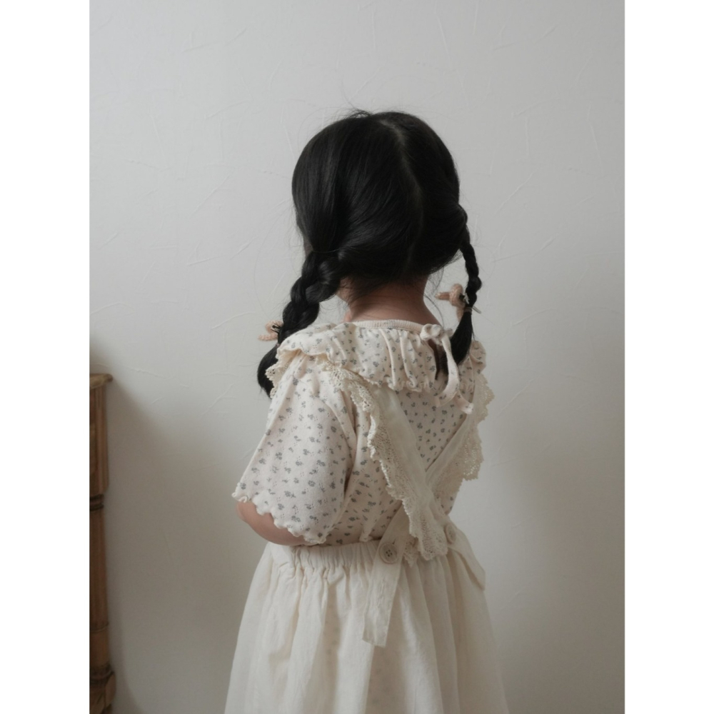 26夏 正韓 Mimimarket | Cream Linen 碎花 荷葉邊 上衣 大推款-細節圖4
