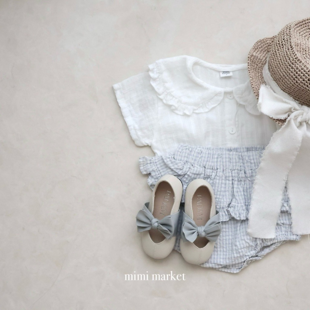 26夏 正韓 Mimimarket | Cream Linen 格紋荷葉邊 澎澎褲 連線熱賣款-細節圖2