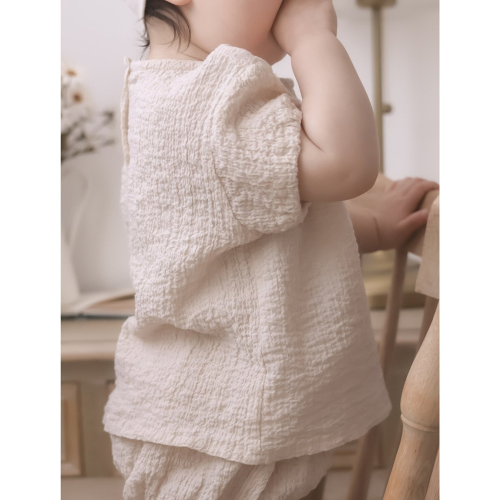 26夏 正韓 Mimimarket | Cream Linen 微皺感 泡泡紗 簡約澎澎褲-細節圖4