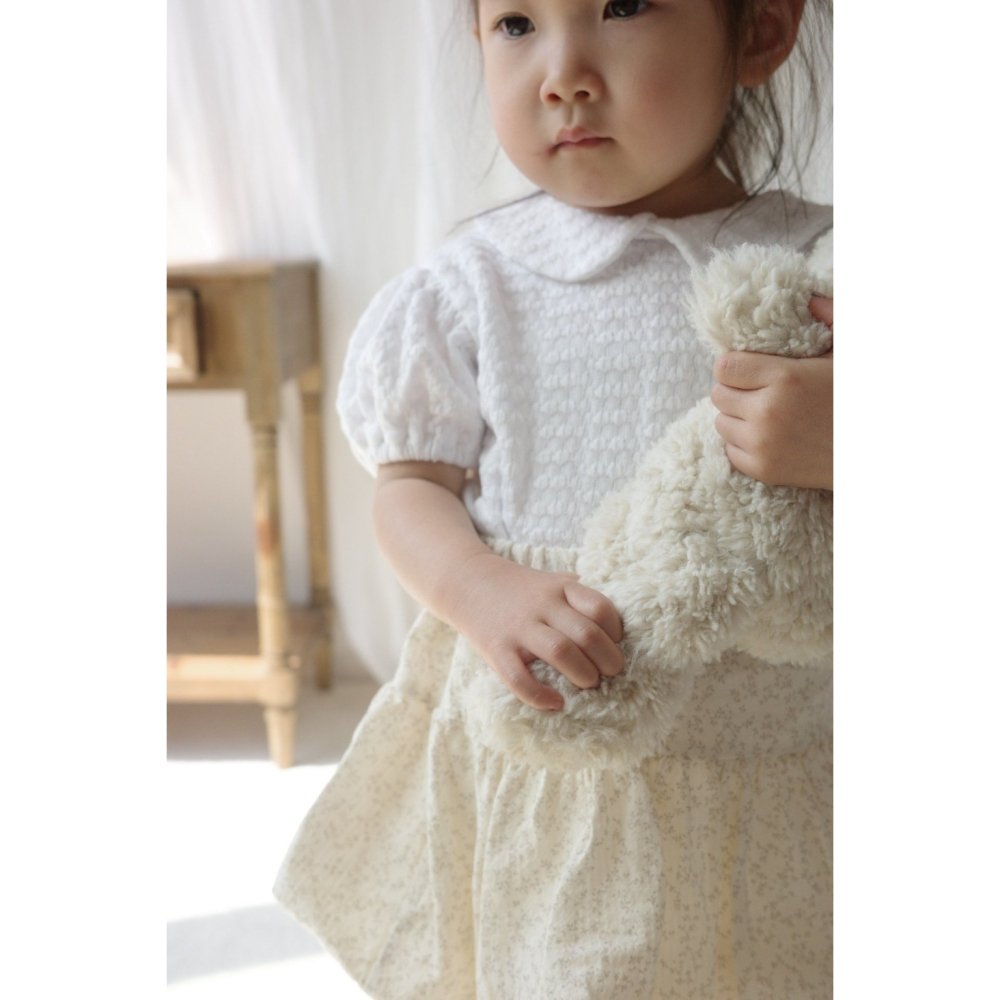 26夏 正韓 Mimimarket | Cream Linen 小珍珠織紋 公主袖 上衣-細節圖2