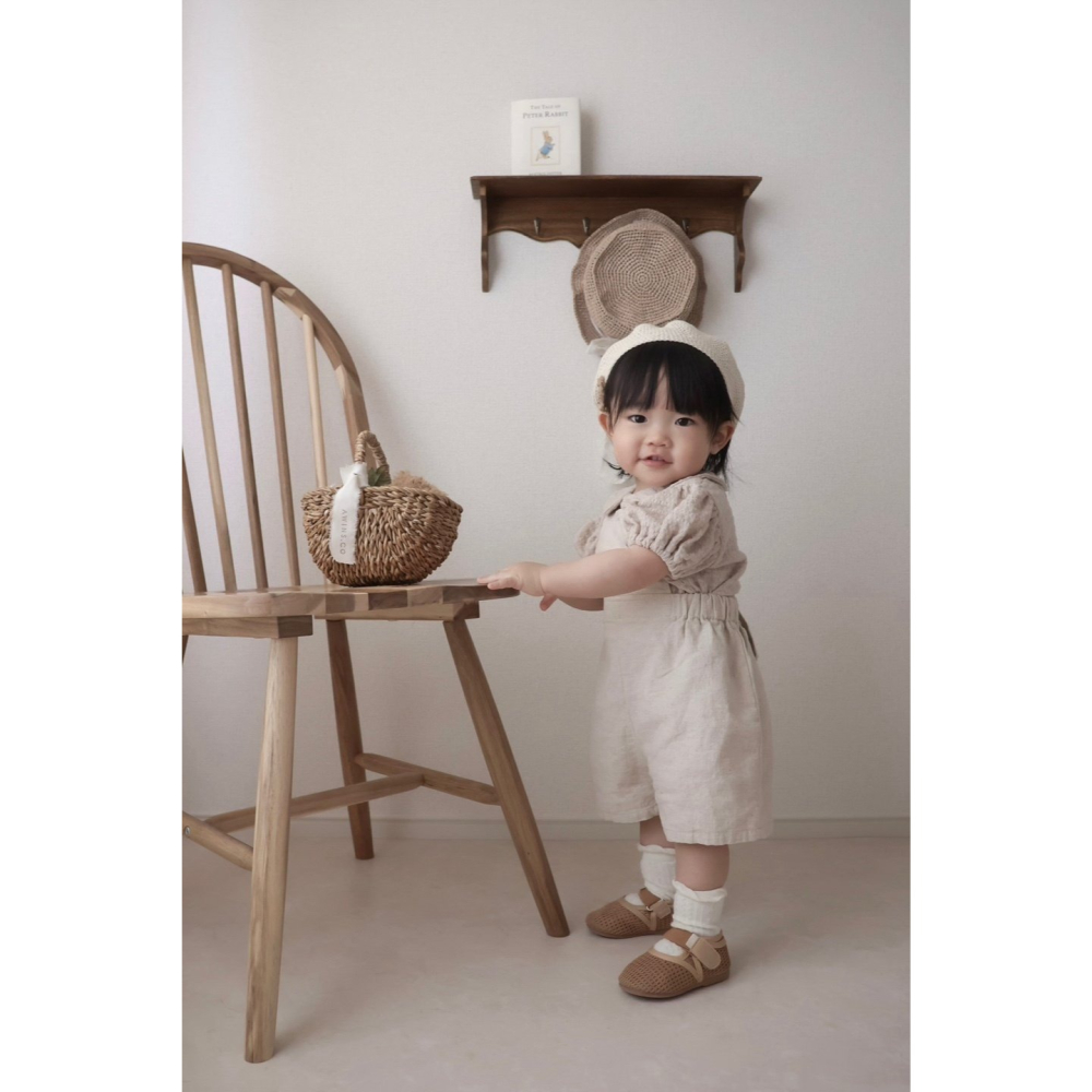 26夏 正韓 Mimimarket | Cream Linen 小珍珠織紋 公主袖 上衣-細節圖3