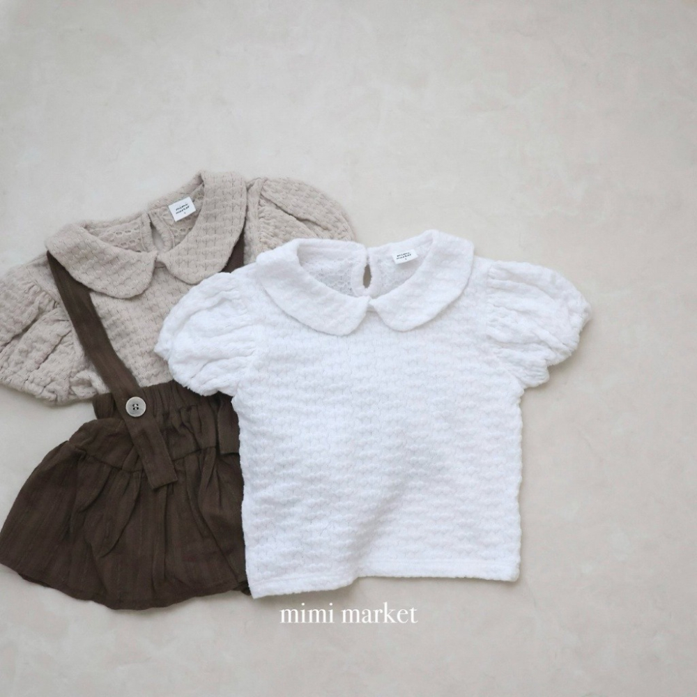 26夏 正韓 Mimimarket | Cream Linen 小珍珠織紋 公主袖 上衣-細節圖5