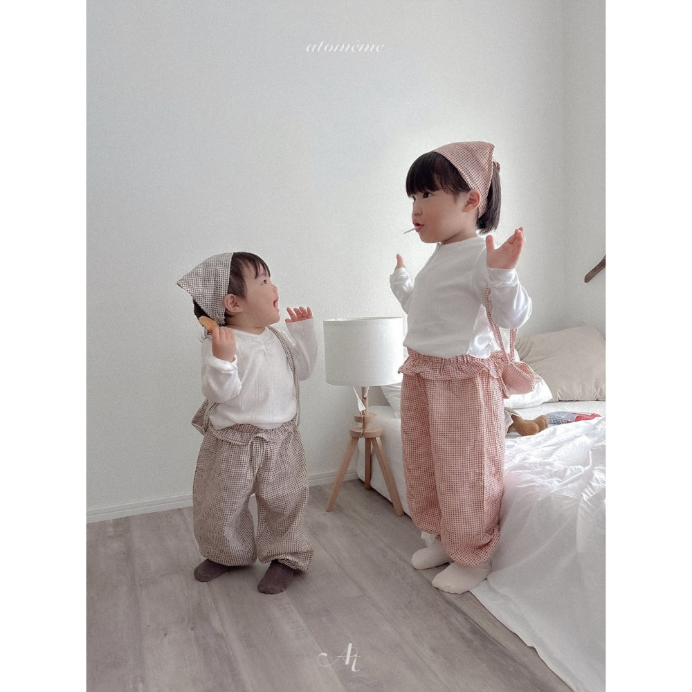 【26秋 】正韓 Atomeme | 暖秋小日子 手揉感 小花邊 格紋長褲-細節圖2