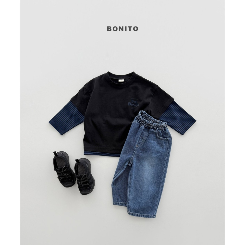 【26秋 】正韓 Bonito | Urban Kids 條紋拼接 長袖上衣-細節圖4