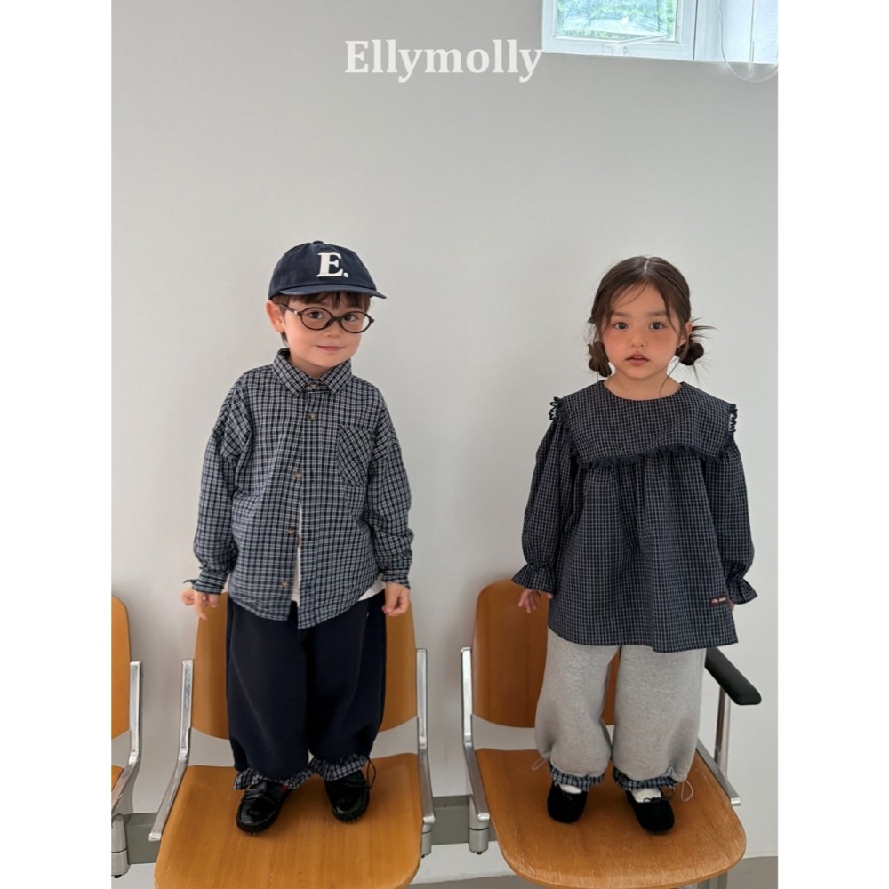 【26秋 】正韓 Ellymolly | Little Street 復古格紋大翻領 傘狀上衣-細節圖2