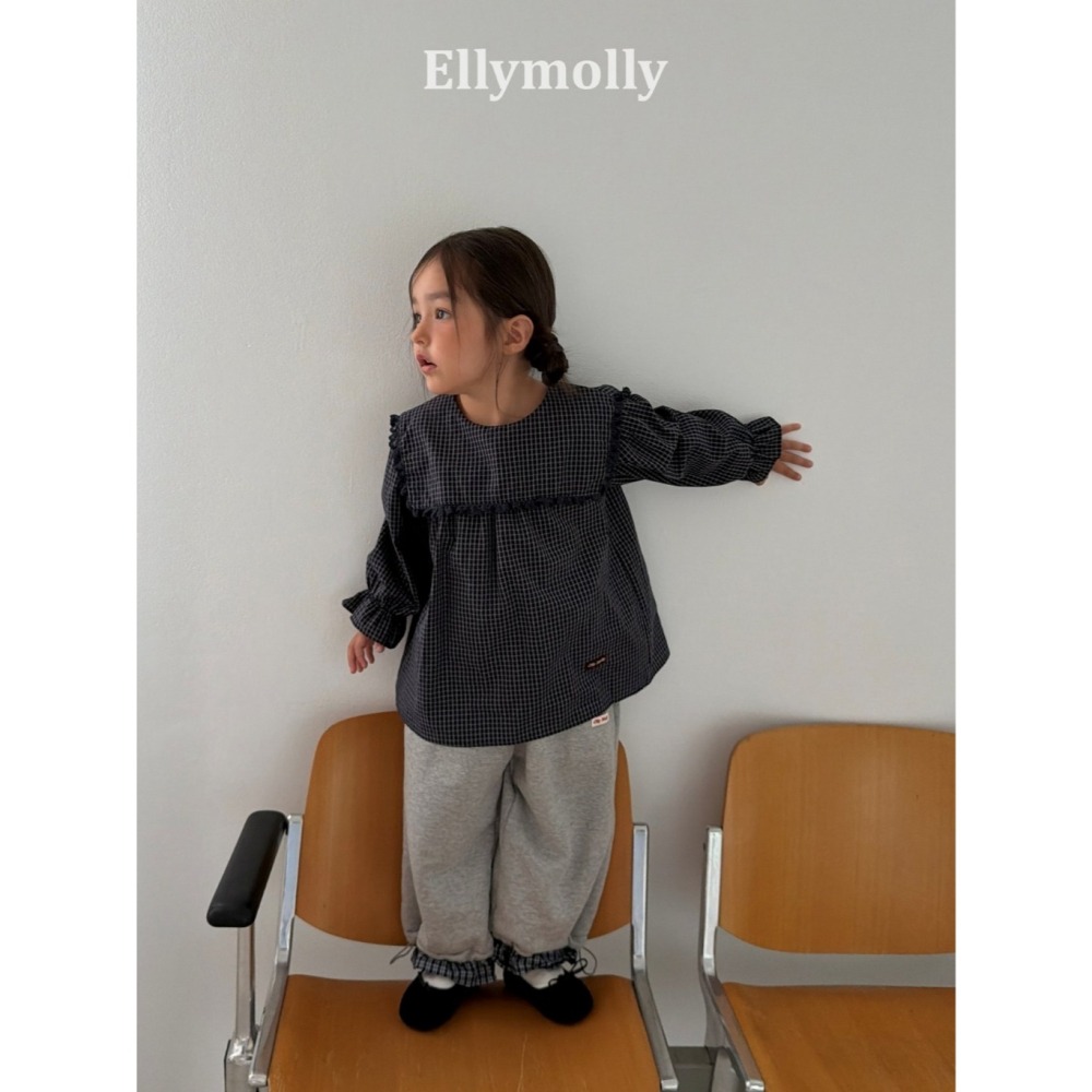 【26秋 】正韓 Ellymolly | Little Street 復古格紋大翻領 傘狀上衣-細節圖3