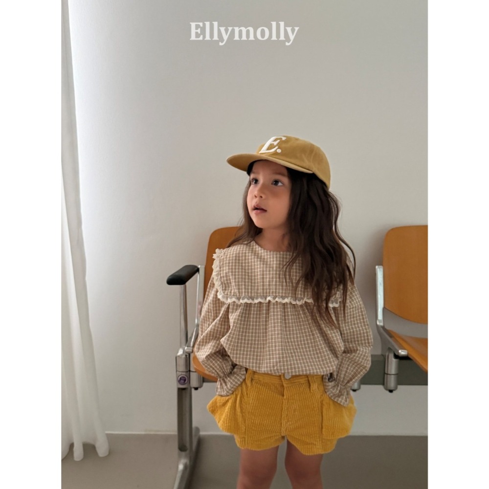【26秋 】正韓 Ellymolly | Little Street 復古格紋大翻領 傘狀上衣-細節圖5