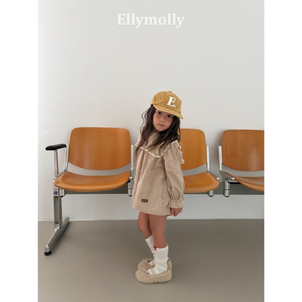 【26秋 】正韓 Ellymolly | Little Street 復古格紋大翻領 傘狀上衣-細節圖6