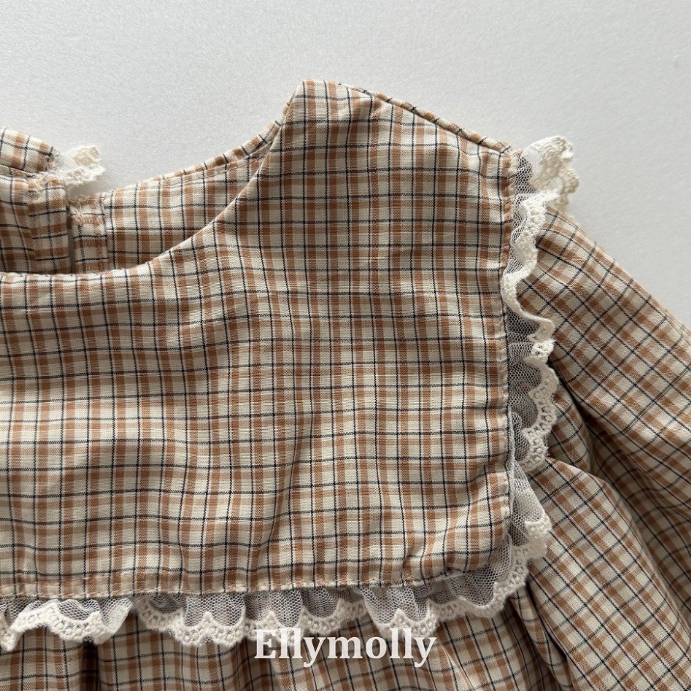 【26秋 】正韓 Ellymolly | Little Street 復古格紋大翻領 傘狀上衣-細節圖7