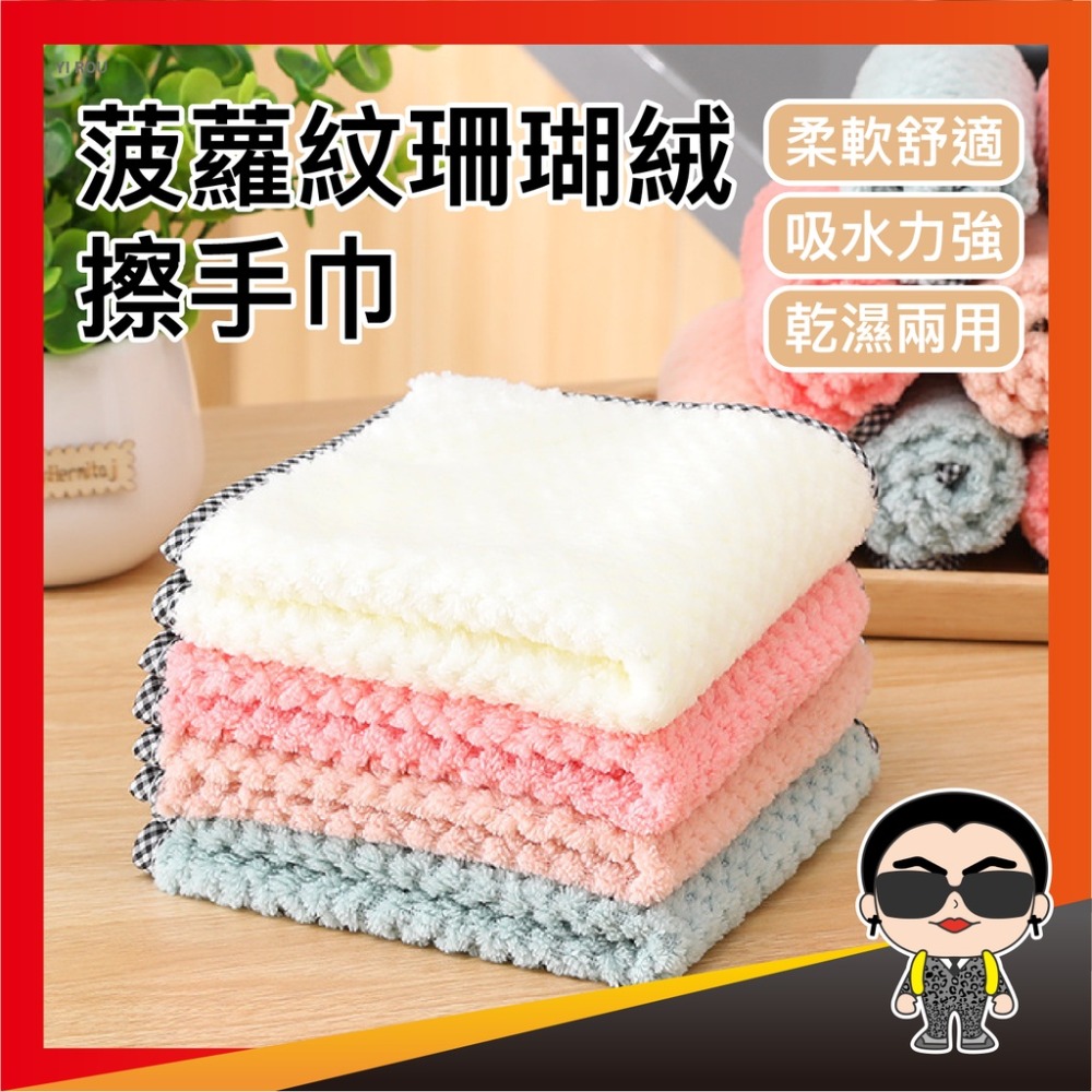 菠蘿紋珊瑚絨擦手巾 珊瑚絨抹布 抹布 擦手巾 洗碗布 洗碗巾 包邊可掛式珊瑚絨擦手巾 歐文購物 - 歐文購物中心 - iOPEN Mall