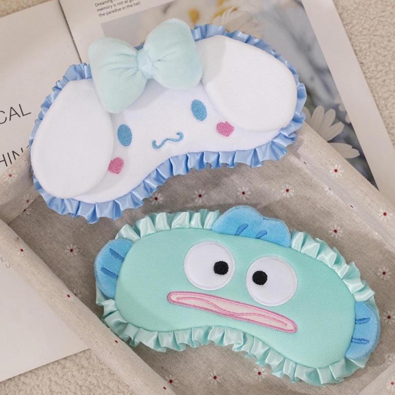 【沁的娃娃屋】❤️台灣出貨❤️三麗鷗絨毛+緞面絲綢眼罩 大耳狗 帕恰狗 庫洛米 美樂蒂 布丁狗 彼安諾 漢頓 生日禮物-細節圖2