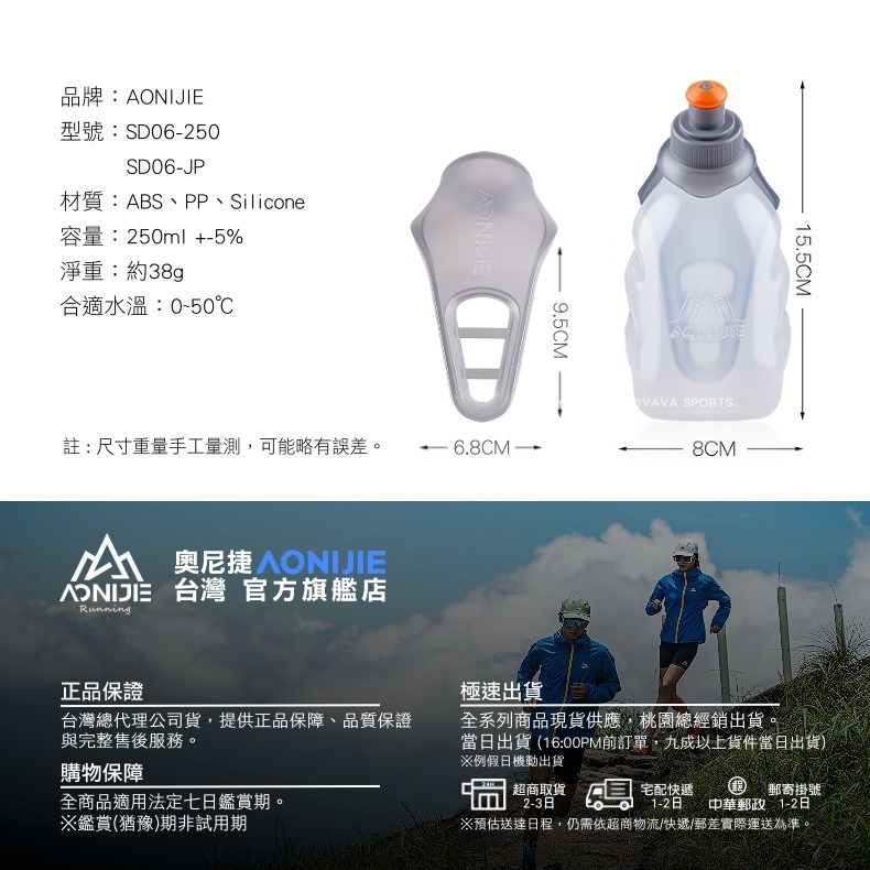 AONIJIE奧尼捷 勁速背夾式運動水壺 【台灣官方旗艦店】250ml食品級 快掛水壺 路跑水壺 越野 馬拉松水壺 水瓶-細節圖9