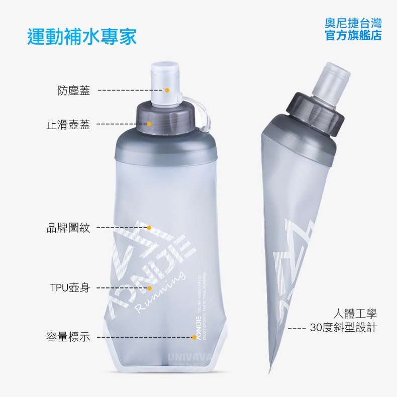 AONIJIE奧尼捷 樂跑專業軟式運動水壺 【台灣官方旗艦店】500ml 軟水壺 背包水壺 折疊水壺 越野 背包水壺-細節圖7