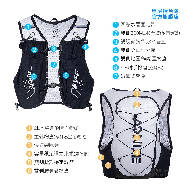 AONIJIE奧尼捷 榮耀專業運動背包 【台灣官方旗艦店】 越野背包 水袋背包 跑步背包 馬拉松背包 登山背包9108S-細節圖3