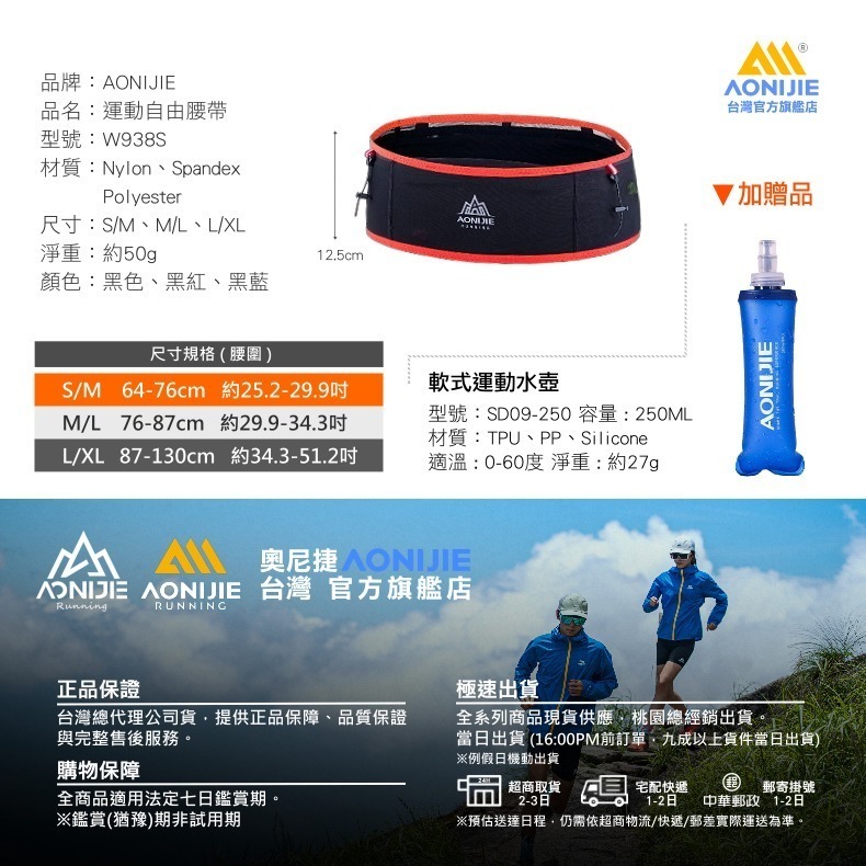AONIJIE奧尼捷 勁跑自由腰帶 【台灣官方旗艦店】FREE BELT 運動腰包 跑步腰包 水壺腰包 馬拉松 越野腰帶-細節圖9