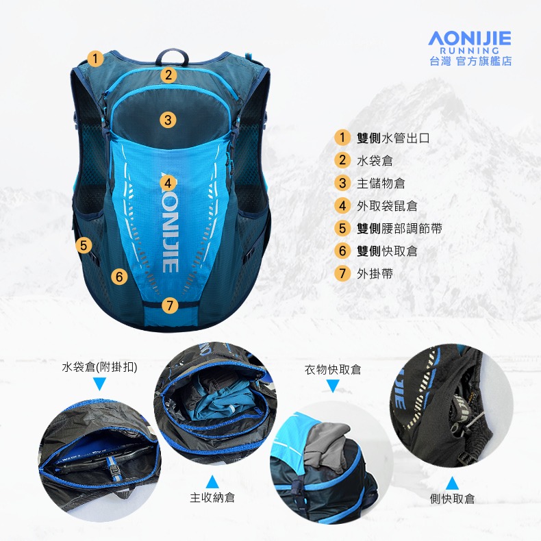 AONIJIE奧尼捷 RS2專業運動背包 【台灣官方旗艦店】10L 越野背包 跑步背包 水袋背包 野跑包登山包9103S-細節圖6