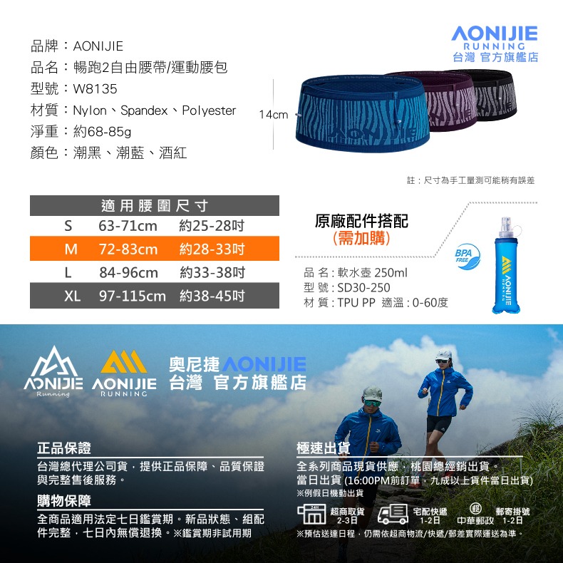 AONIJIE奧尼捷 暢跑2自由腰帶 【台灣官方旗艦店】FREE BELT 運動腰包 水壺腰包 跑步腰包 越野馬拉松腰帶-細節圖9