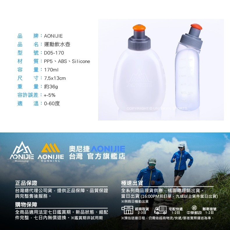 AONIJIE奧尼捷 勁速專業運動水壺 【台灣官方旗艦店】170ml食品級 路跑水壺 越野馬拉松水壺 背包水壺 戶外水壺-細節圖9