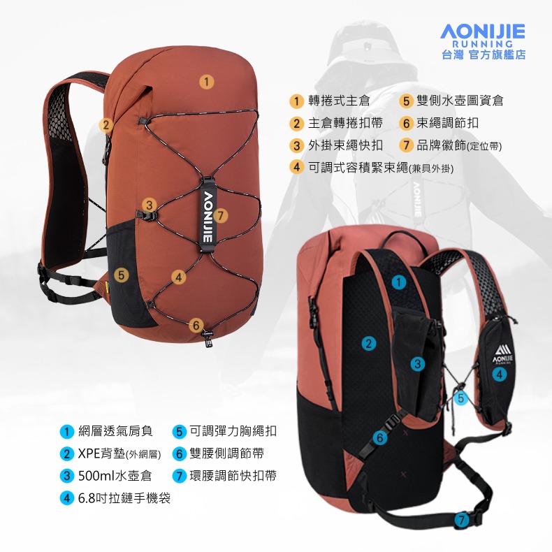 AONIJIE奧尼捷 FH輕量化越野登山背包 【台灣官方旗艦店】22L 登山背包 越野背包 水袋背包 野跑包 跑步背包-細節圖8