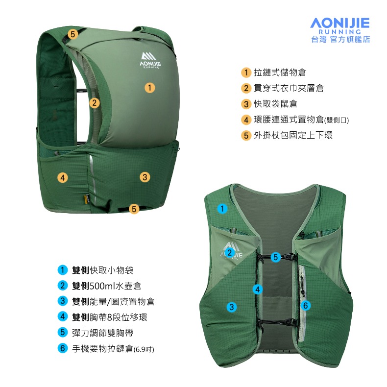 AONIJIE奧尼捷 MBG越野跑步背包 【台灣官方旗艦店】8L 越野背包 跑步背心 運動背包 馬拉松背包 野跑包攻頂包-細節圖7