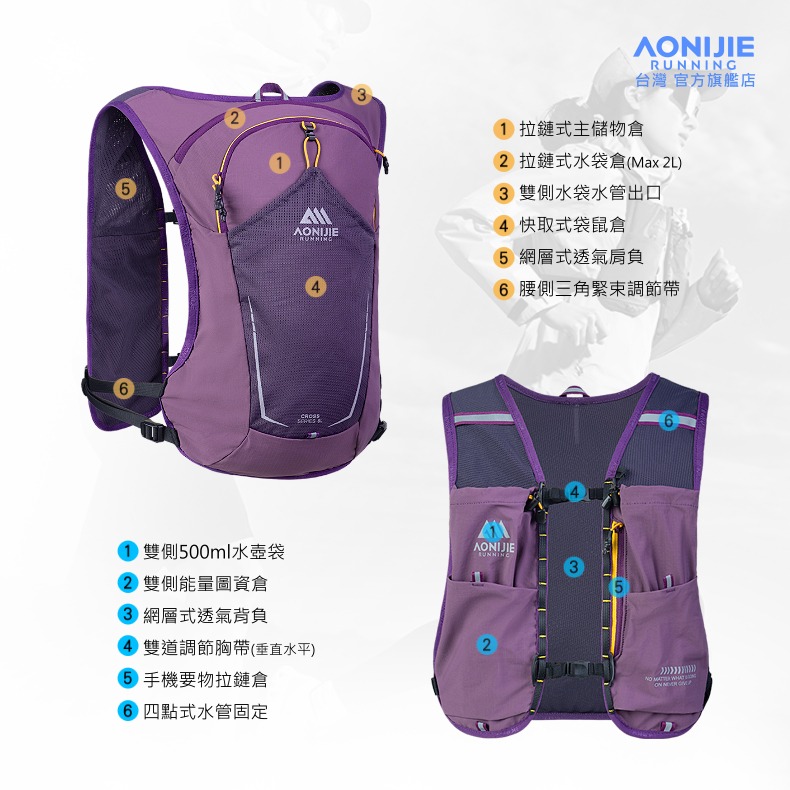 AONIJIE奧尼捷 FR專業越野運動背包 【台灣官方旗艦店】8L 越野背包 跑步背包 水袋背包 野跑包攻頂包 登山背包-細節圖7