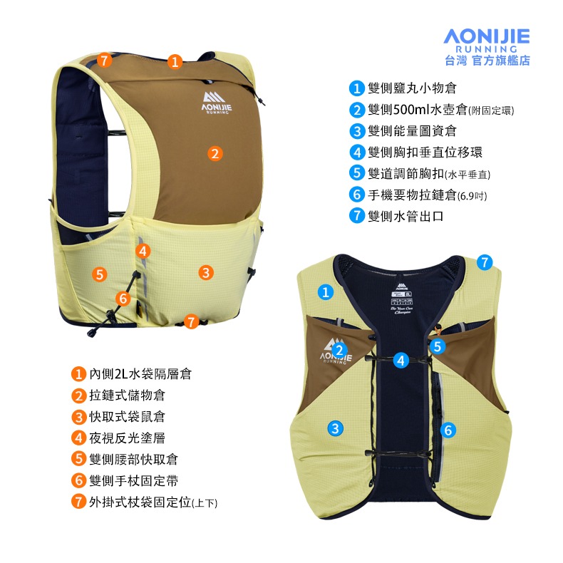 AONIJIE奧尼捷 MBH越野跑步背包 【台灣官方旗艦店】8L 越野背包 跑步背心 馬拉松背包 運動背包 野跑包攻頂包-細節圖6