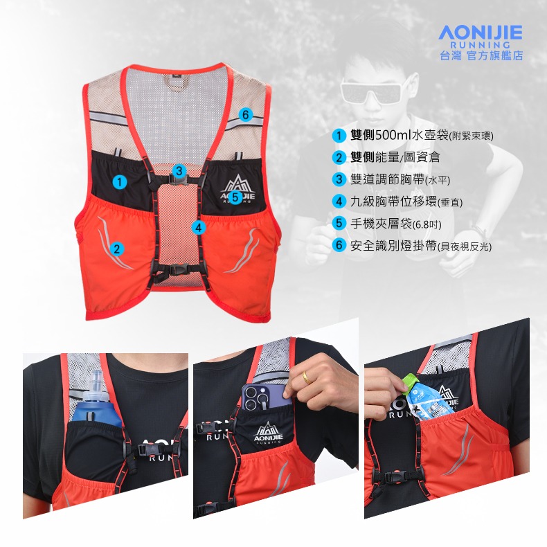 AONIJIE奧尼捷 勁速2越野運動背包 【台灣官方旗艦店】2.5L 越野背心 越野背包 跑步背包 野跑包 馬拉松 登山-細節圖5
