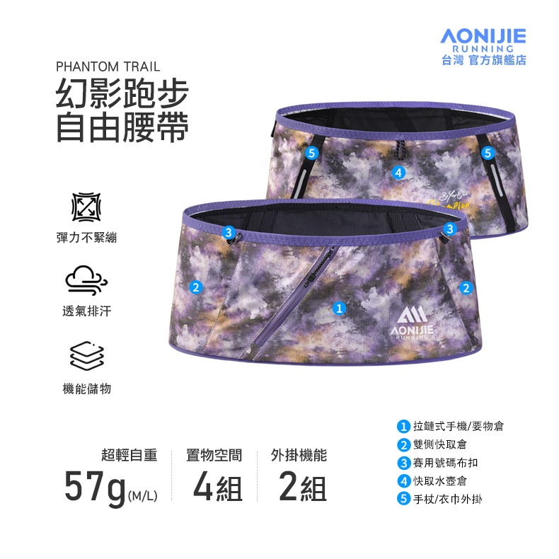 AONIJIE奧尼捷 幻影自由腰帶 【台灣官方旗艦店】 跑步腰包 運動腰包 越野腰帶 水壺腰包 手機腰包 路跑馬拉松腰包-細節圖2