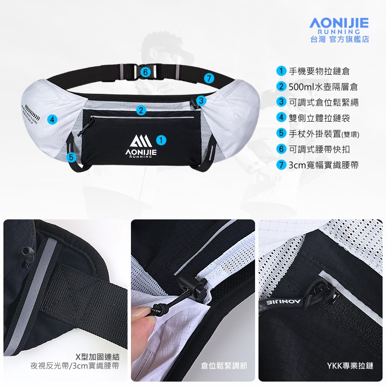 AONIJIE奧尼捷 MB專業運動腰包 【台灣官方旗艦店】 水壺腰包 跑步腰包 越野腰包 馬拉松腰包 手機腰包 運動腰帶-細節圖8