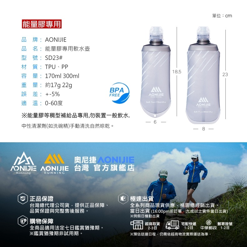 AONIJIE奧尼捷 能量膠專用軟式水壺 【台灣官方旗艦店】170ml 軟水壺 折疊水壺 能量膠水袋 路跑馬拉松-細節圖9